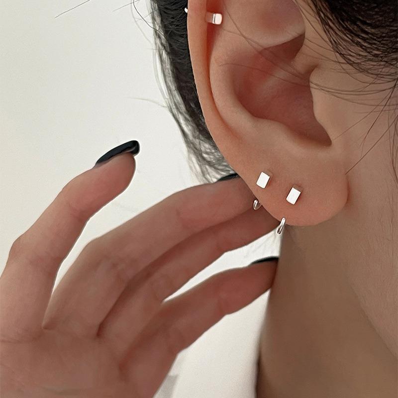 Geometric Square Earrings Bag Earlobe Curved Hook Earrings Ear Hole Female Small Student Girlfriend Sugar Square Ear Hook