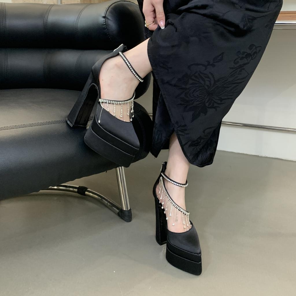 Fashion New 42 Large Size High Heel Pointed Sandals 15CM Hate Sky High Water Platform Runway High Heels Diamond Women's Shoes