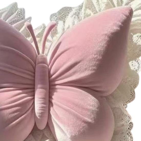 Dekorativní motýlí polštář Sametový motýlí přehozový polštář s krajkovou ozdobou Polštář na pohovku do auta Domácí dekorace Dárek k kolaudaci, k narozeninám