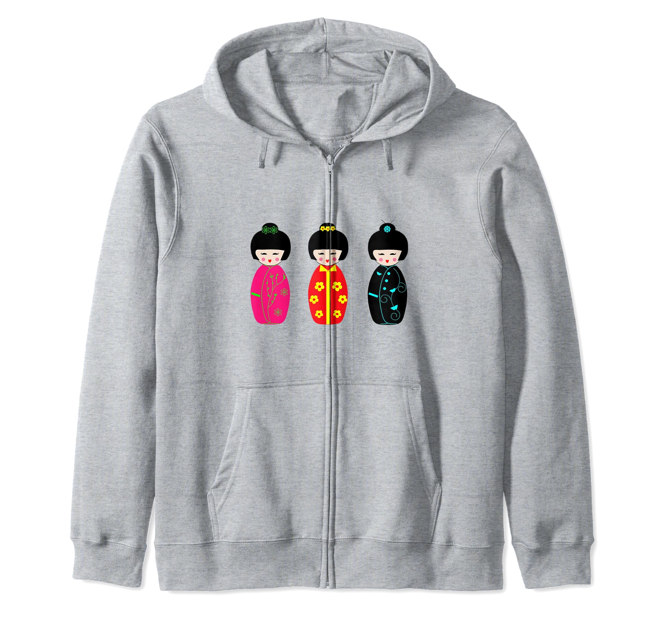 

Japanese Kokeshi Doll Zip Hoodie серый