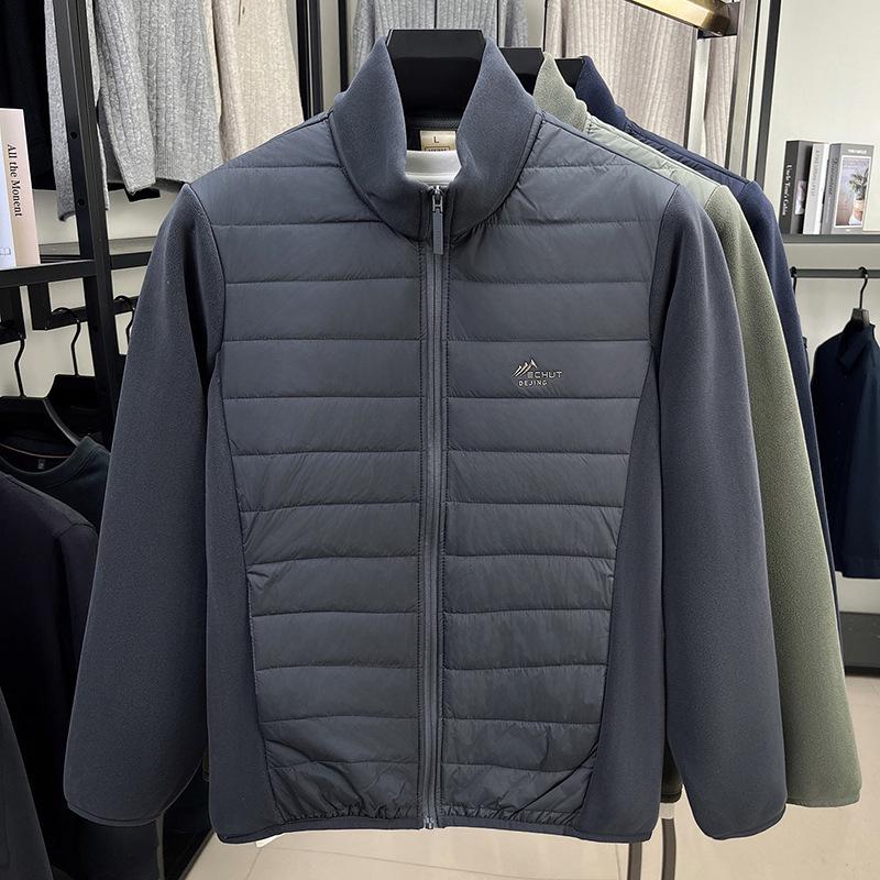 Men's Velvet Patchwork Jacket - Autumn/Winter Lightweight Cotton with Stand Collar, Wool Berber Fleece, Casual Fashion