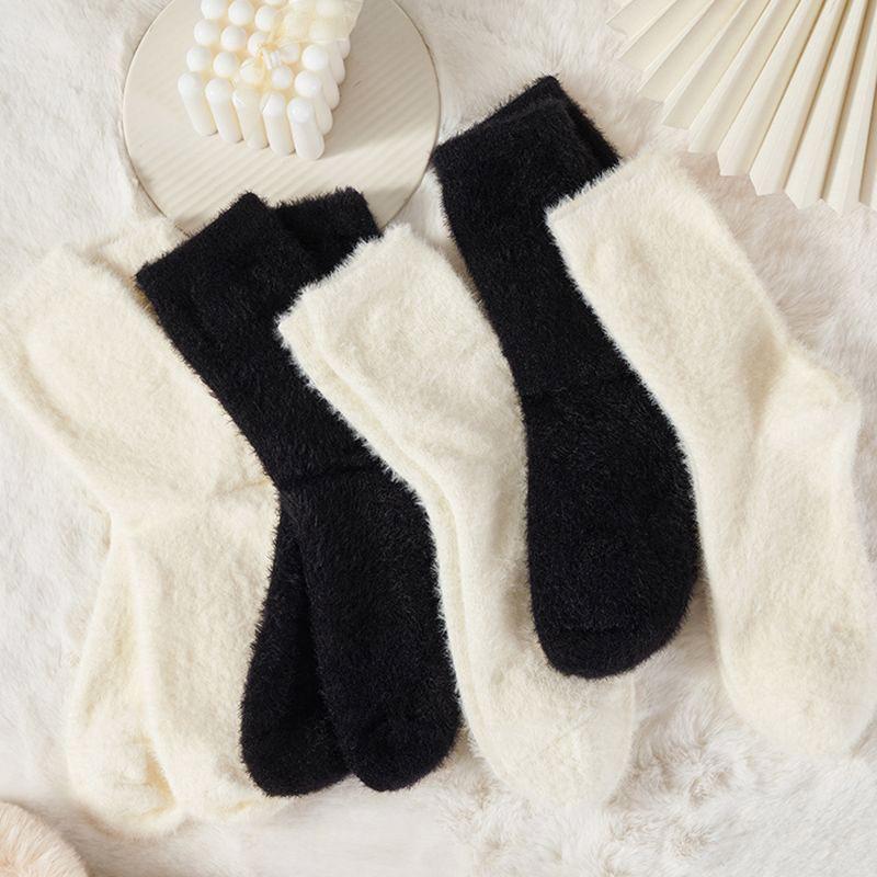Unisex Schwarze Winter Samt Schlaf Socken Zuhause Verdicken Warm Weiß Weiche Faux Nerz Socken Herbst 1 Paar