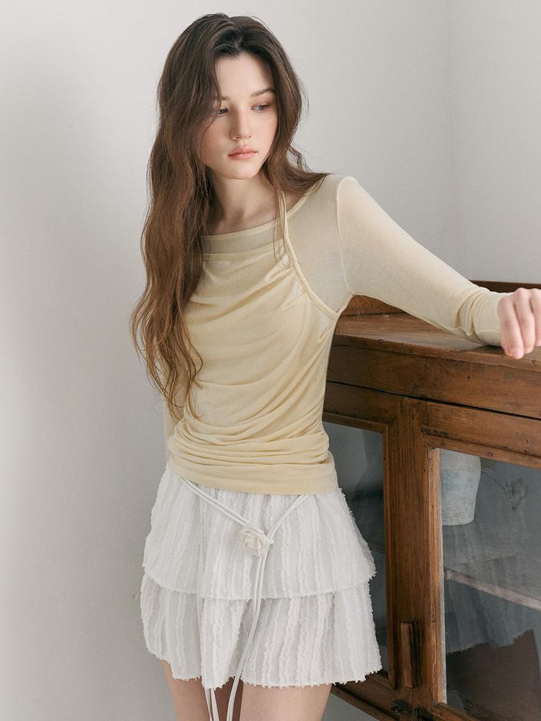 Etmont Texture Tiered Mini Skirt, White