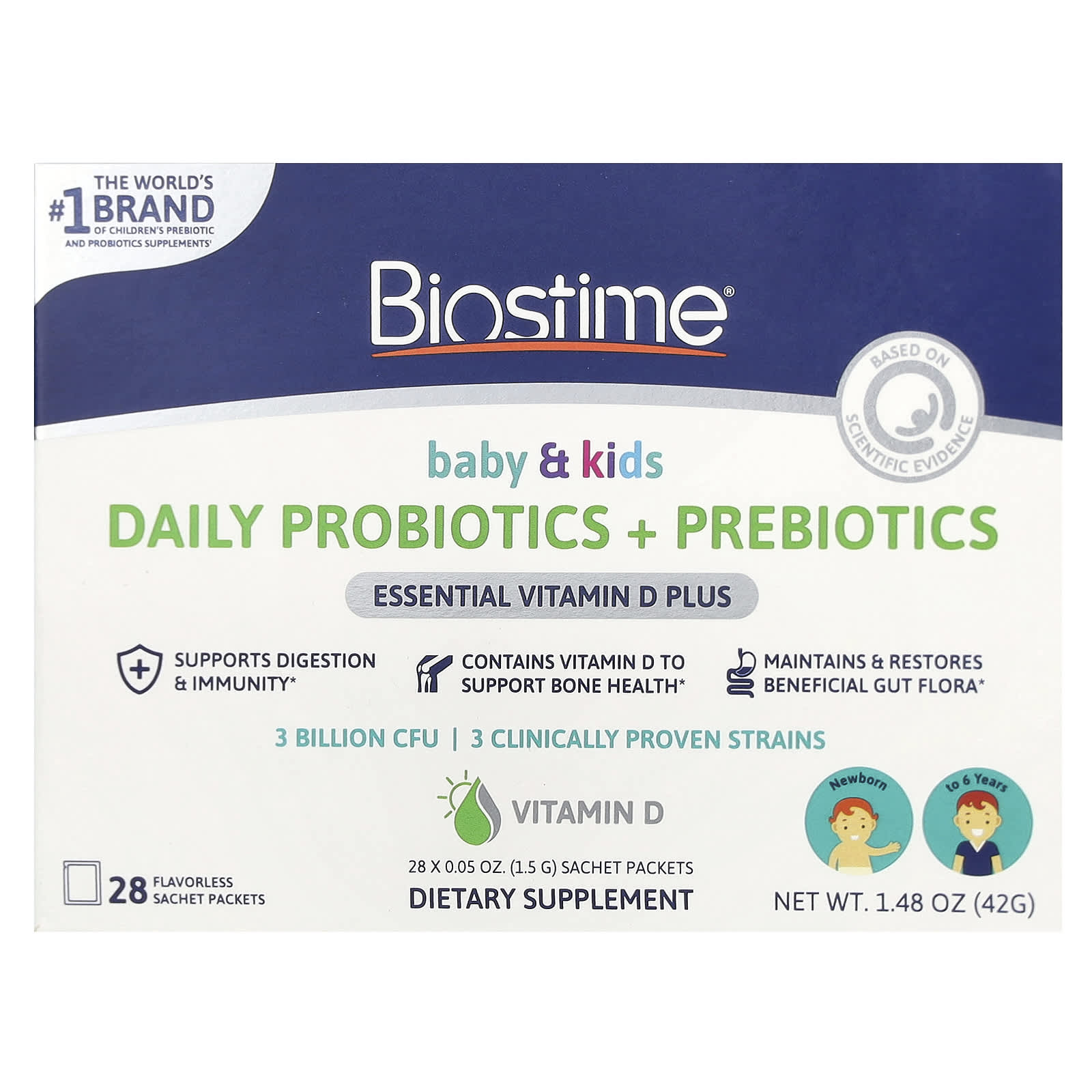 

Biostime, Baby & Kids, щоденний пробіотик + пребіотик, від новонароджених до 6 років, 28 упаковок без запаху, 1,5 г (0,05 унції) кожен