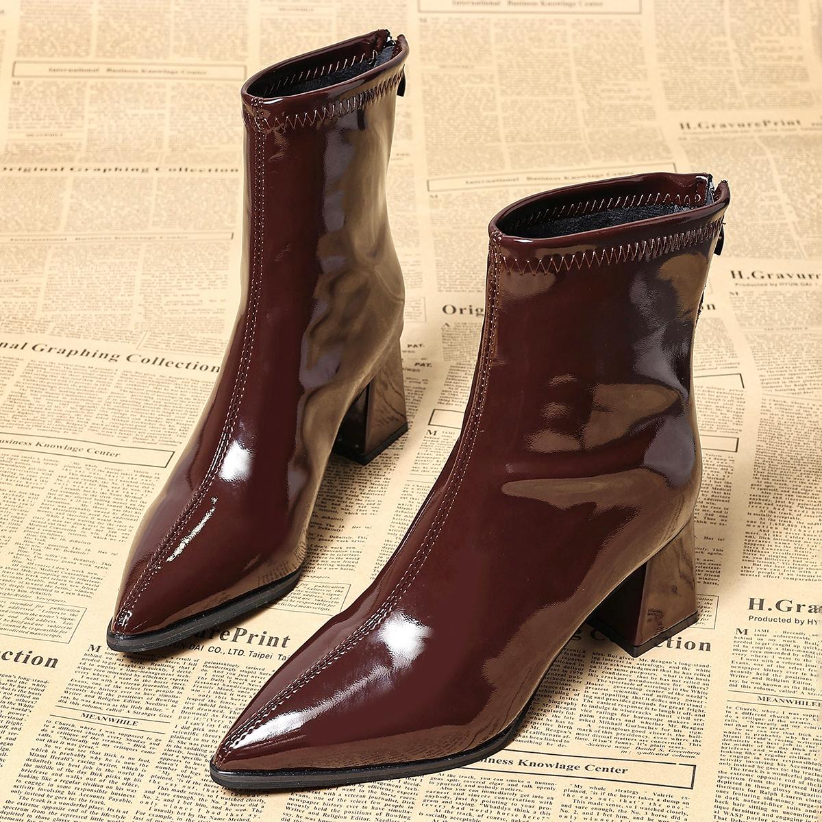 

Women Ankle High Heels Chelsea Boots Pointed Toe Shoes Goth Designer Pumps Winter New Brand Shoes Women Motorcycle Boots 35
