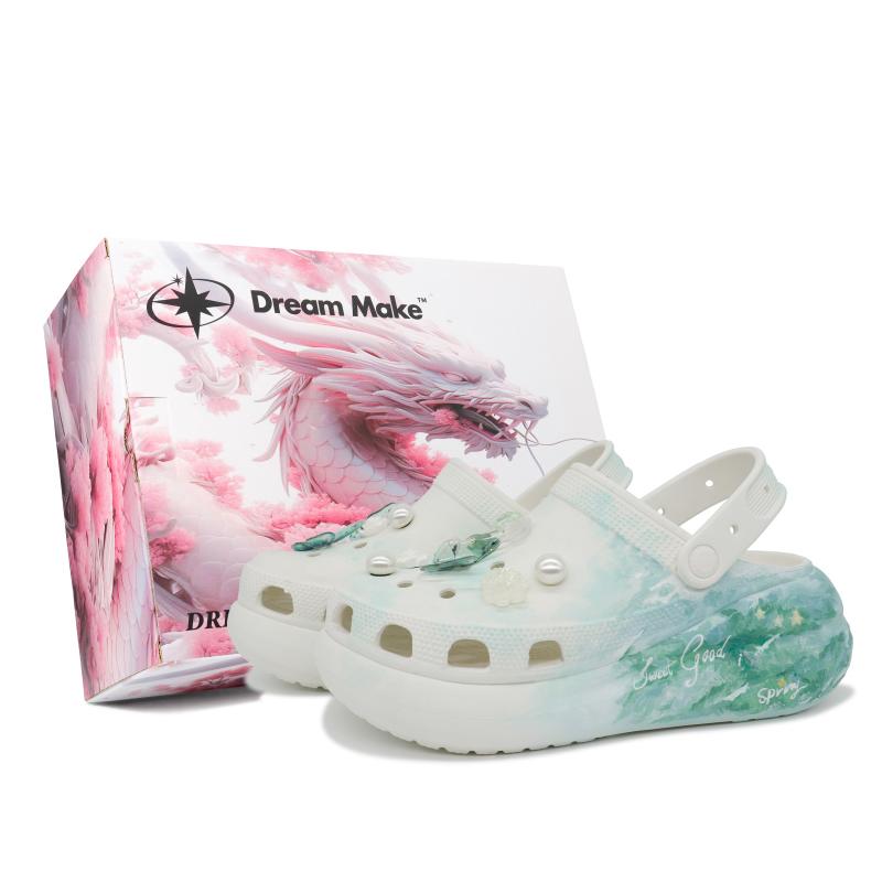 Crocs Crush Clog Nine Bureau Made Annie Forest Decorative Buckle Comfort Beach Hole Shoes Unisex Same Green and White