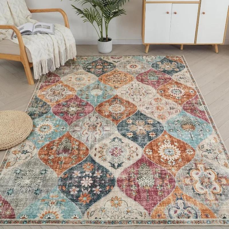 Hght Unisex Moroccan Large Area Rug Living Room Entryway Bathroom Laundry Bedroom Kids Carpet Non-Slip Stain Resistant Washable Mat Decor