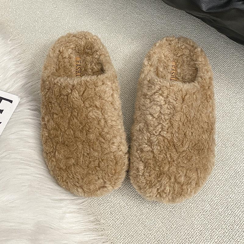 Thick-soled Lamb Wool Slippers Women's Autumn and Winter Wear 2025 New Korean Version of Internet Celebrity Height-increasing Muffin Bag Head Ha