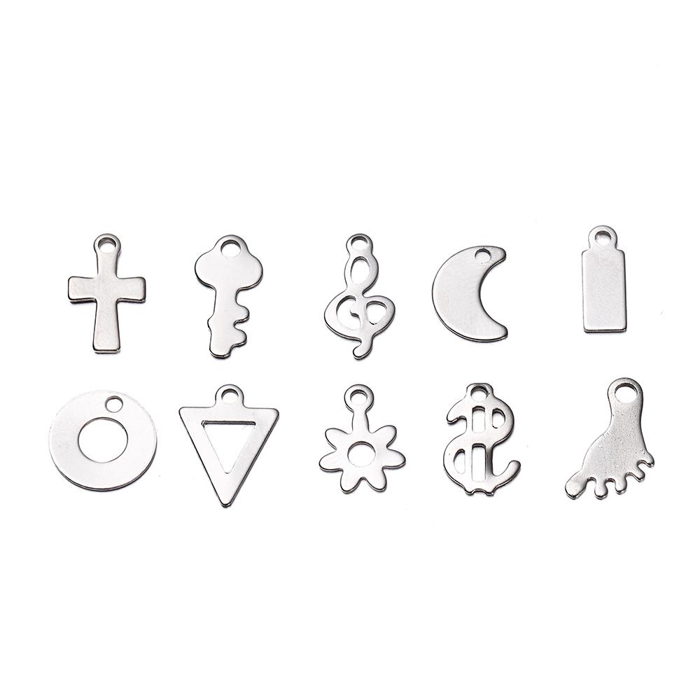 30Pcs Mirror Polished Stainless Steel Charms Geometry Cross Shape Blank Pendants for DIY Bracelet Jewelry Making Accessories