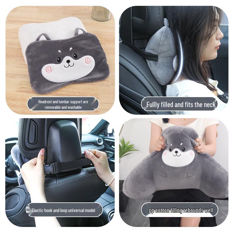 Cute Car Lumbar Support Cushion - Ergonomic Pillow for Driver Seat and Headrest