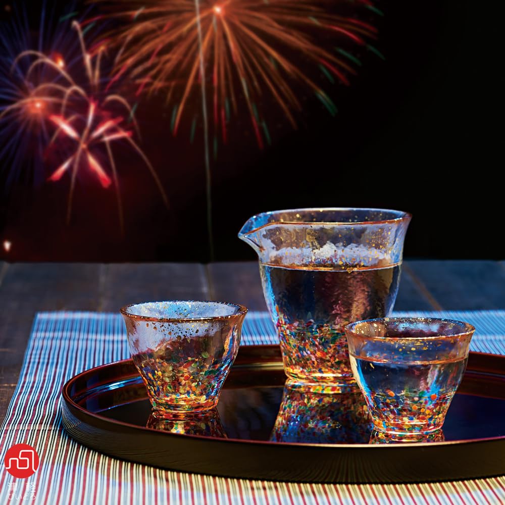 ADERIA Tsugaru Vidro HANABI Gold Color Katakuchi 280ml Made In Japan Cold Sake Cup Glass Sake Glass Chirori Stylish Glass Sake Bottle Sake Utensils
