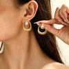 European and American style earrings, geometric oval inlaid pearl hollow design stud earrings versatile niche earrings women