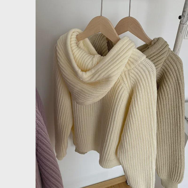 Korean College-Style Hooded Knitted Cardigan: Women's Loose Fit, Lazy Spring & Autumn Sweater Jacket