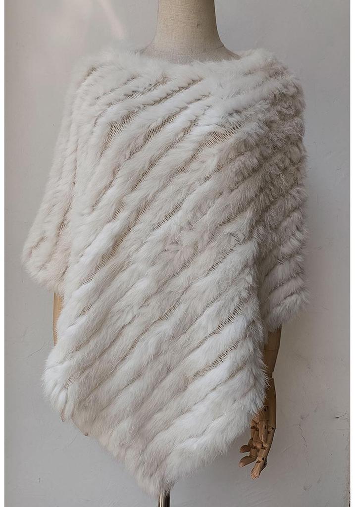 2022 Autumn/Winter Handmade Real Rabbit Fur Knit Triangle Shawl & Women's Pullover Cloak