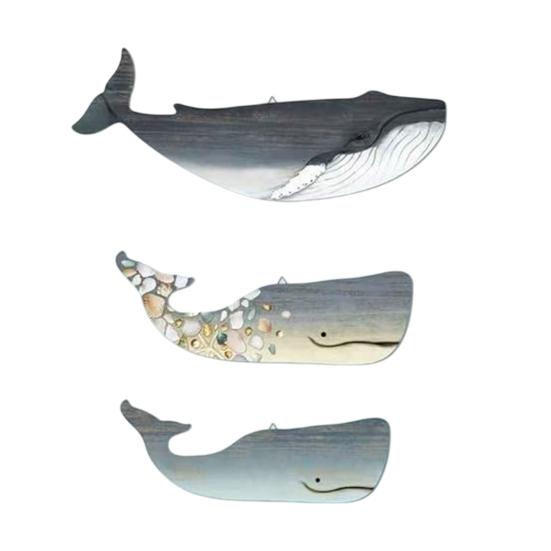 

3 Pcs Wood Nautical Wall Decor Rustic Coastal Theme Whale Shark Wall Art Vintage Sea Animal Hanging Ornament for Living Room Bedroom темно-синий