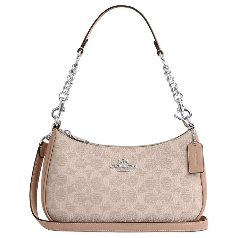 

COACH shoulder bag Teri 24 classic presbyopic logo crossbody bag, artificial leather and recycled leather, hand-held bag, medium size, women s style сірий колір