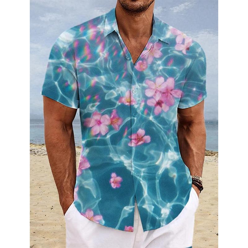 New Beach Men's Short Sleeved Music Print Polo Collar Button Shirt Outdoor Leisure Fashion Street Men's High Quality Top