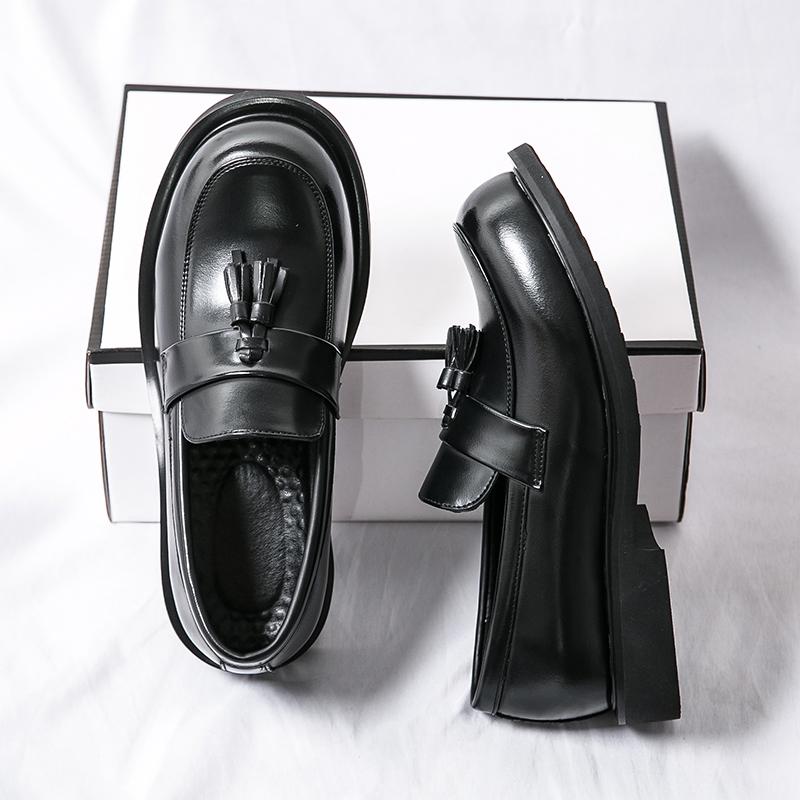 Fashion Men Fashion Tassel Shoes Black Brown Big Head Thick Soled Leather Shoes British Business Office Dress Shoes Sizes 38-46 Men Shoe