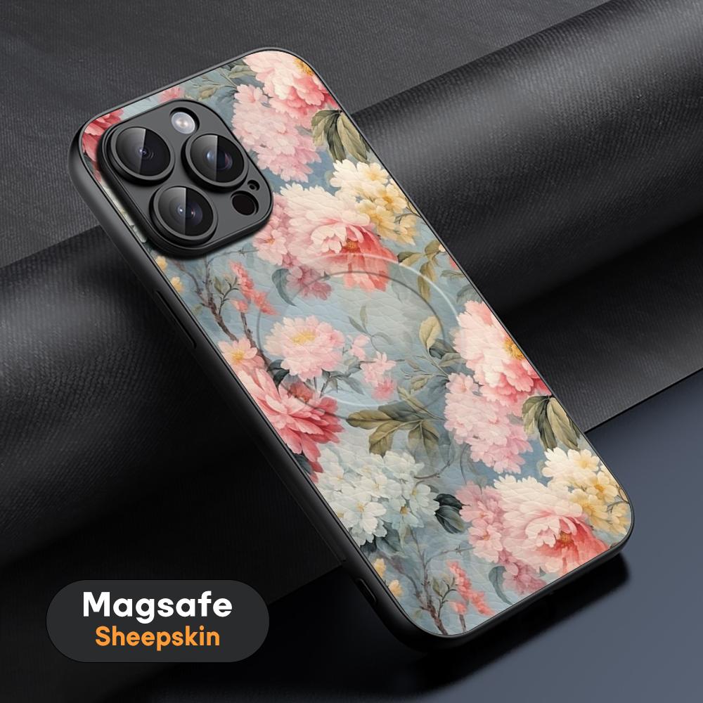 Art Retro floral pattern painting design Phone Case For iPhone 16 15 14 13 12 11 Plus Pro Max High-end Luxury Magsafe Sheepskin