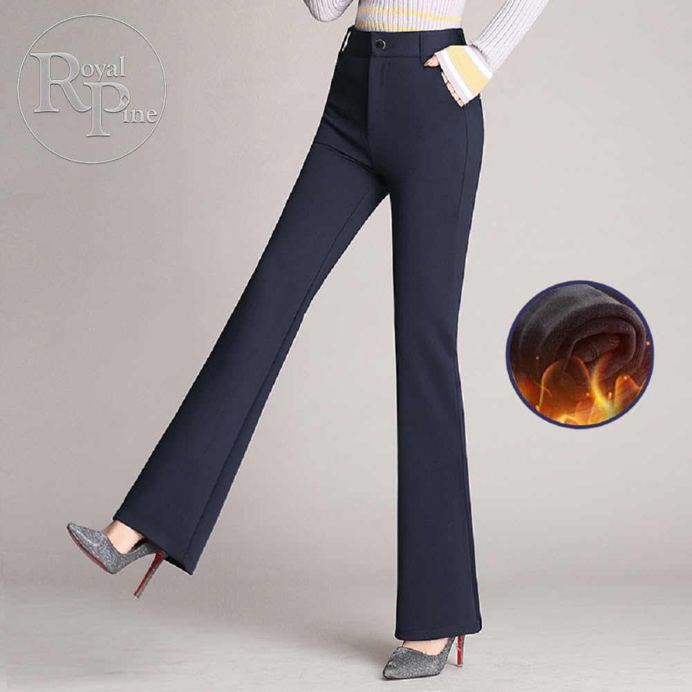 Royal Pine Warm Bootcut Long Pants with Stretch for Longer Legs Women's Fleece-Lined High-Waist (XL, Navy)