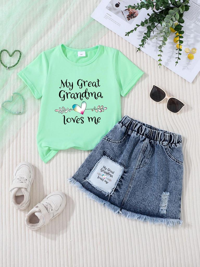 Girls' Casual Denim Skirt Sets - Stylish Children's Clothing Set