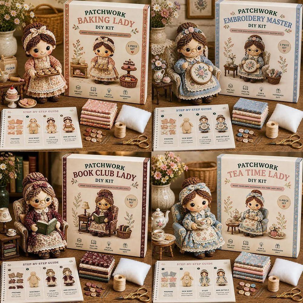 Knitting Grandma Sewing Lady Patchwork DIY Collection Kit Fabric Sewing Kit  for Adults Beginners