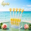 6pcs Yellow Striped Fish Topper Ballpoint Pen Transparent Tube With Floating Gold Glitter Quicksand Buckle Type Comfort Grip Writing Tool For Students