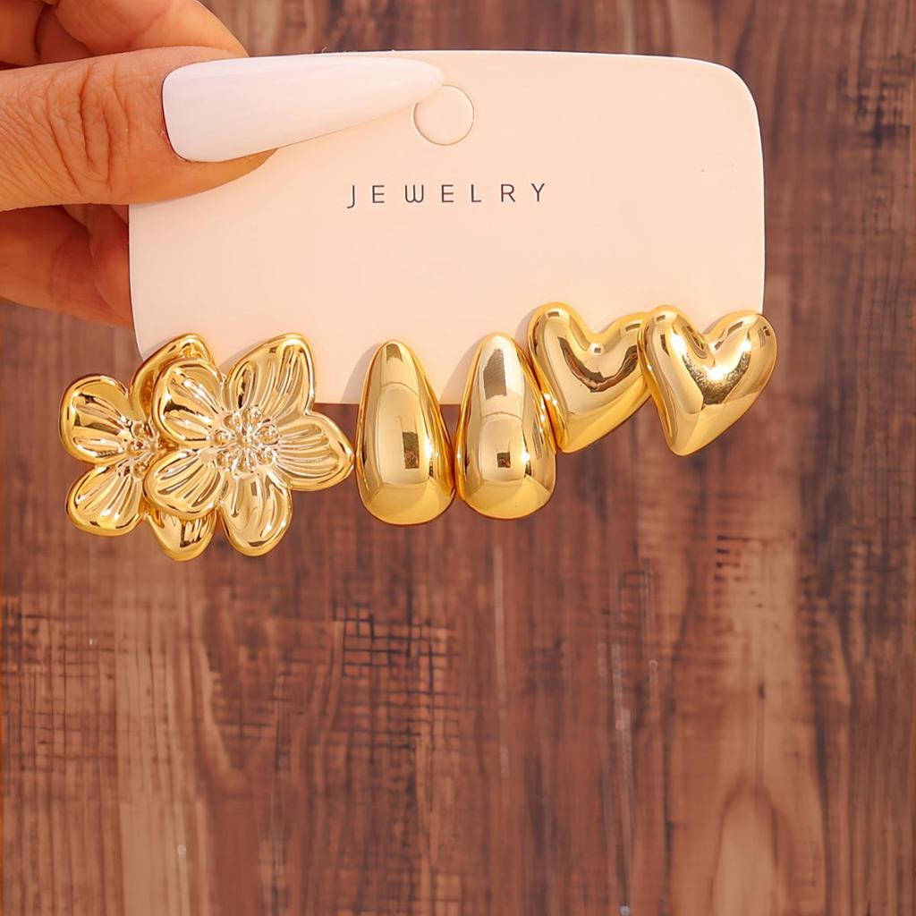 Women's Geometric Gold Teardrop and Twist Earring Set (3-9 Pairs)