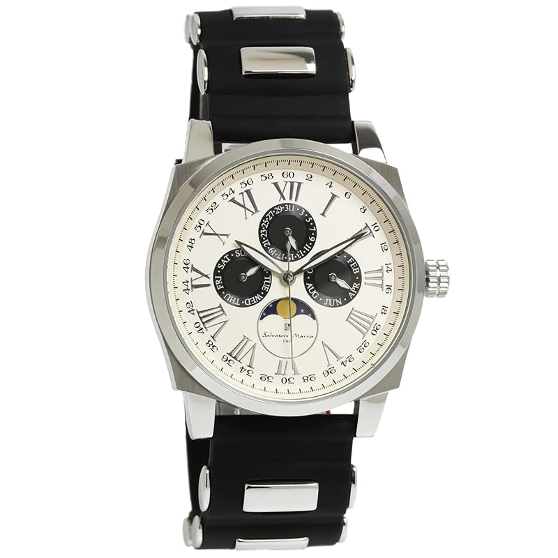 

[Salvatore Mara] watch moon phase multi calendar 5 ATM water resistant business formal men s rubber belt Limited model white silver SM22105R-SSWHBK