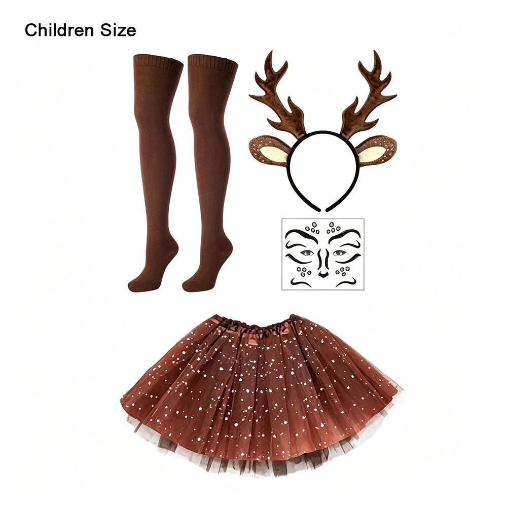 Braunes Pünktchen-Geweih-Rentier-Cosplay-Set Flauschiges Geweih Tüllrock-Set Sexy Rentier-Kostüm-Set Für Mädchen