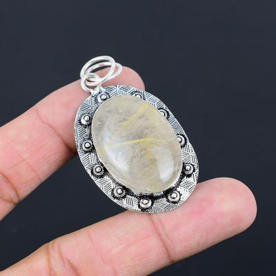 Sisters Day Sale Golden Rutile Gemstone Sterling Silver Wedding Pendant Jewelry