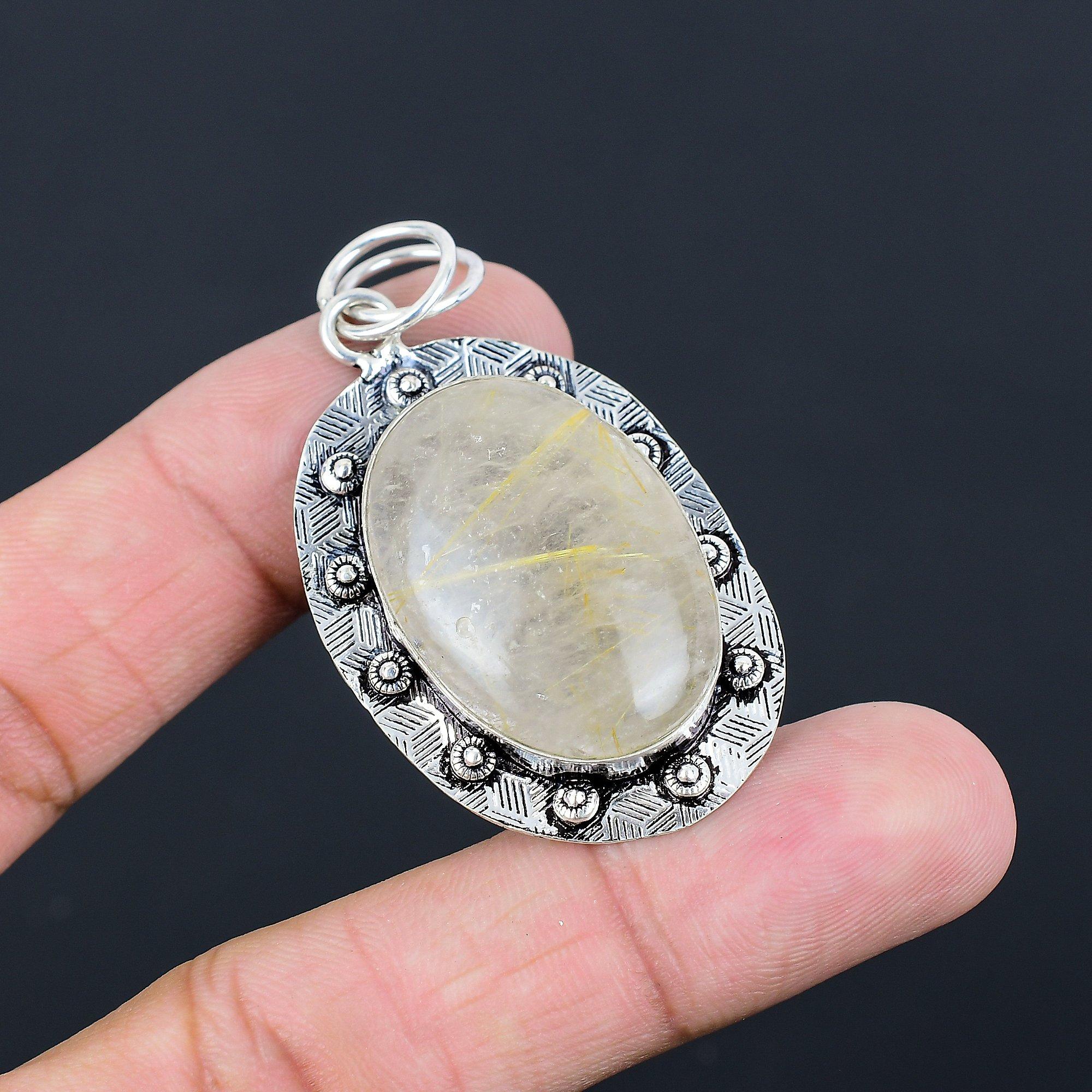 

Sisters Day Sale Golden Rutile Gemstone Sterling Silver Wedding Pendant Jewelry