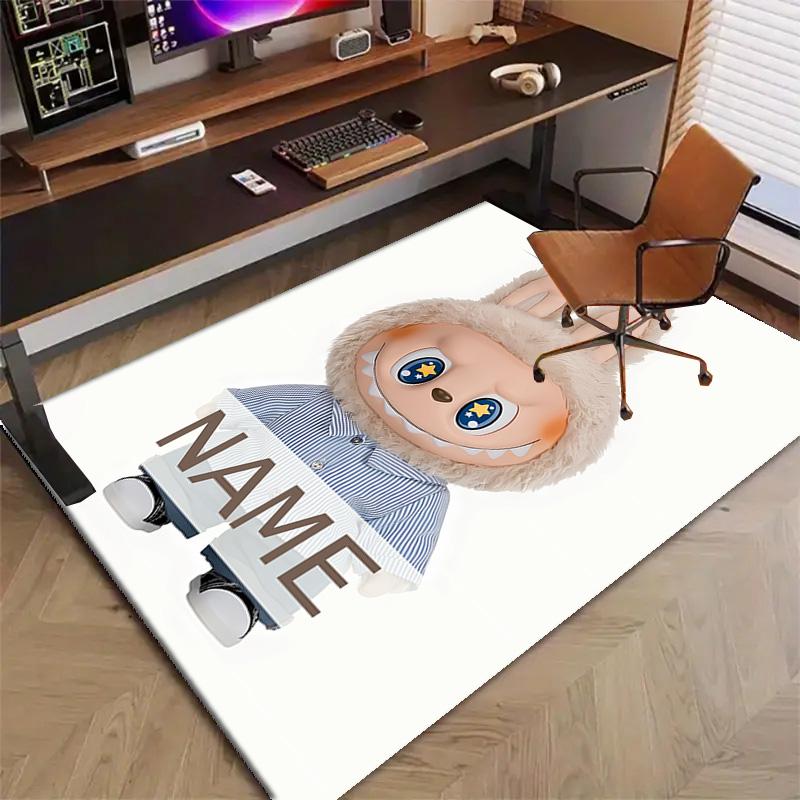 Custom Labubu Mat Personalized Name, Polyester Washable Indoor Entryway Rug, Gift for Christmas, Easter, Thanksgiving Day