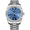 BUREI Men's Analog Quartz Watch Waterproof Silver Blue Luminous Business Fashion Timepiece
