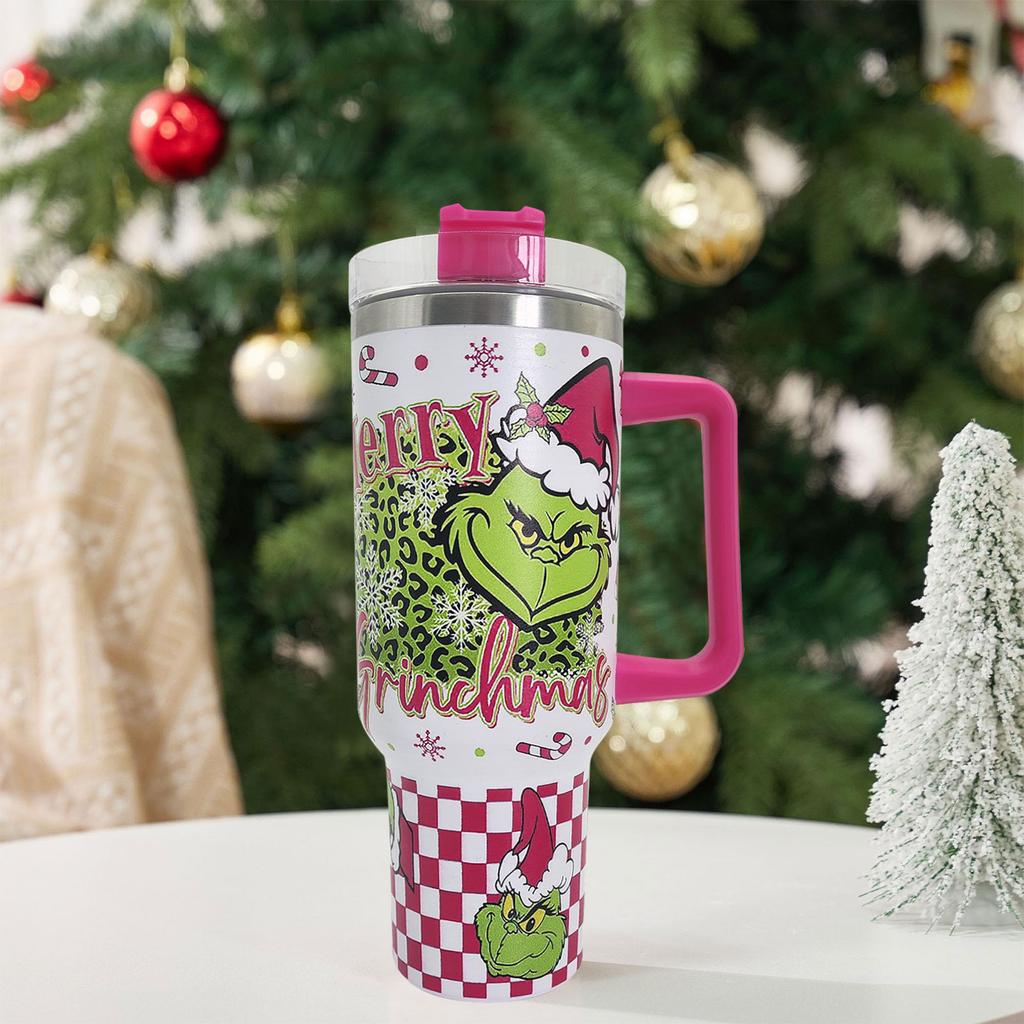 Christmas Tumbler 40 Oz, Merry Christmas Tumbler With Handle And Straw, 40oz Tumbler Maintains Cold Heat And Ice For Hours