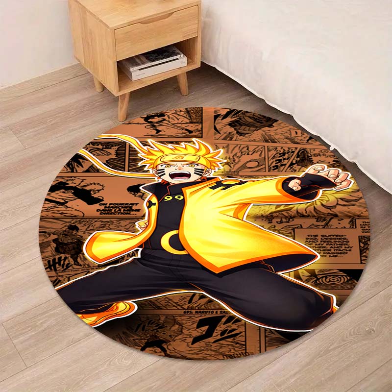 Naruto Round Area Rug Anime Cartoon Pattern Soft Non-Slip Floor Carpet For Bedroom Living Room Kids Room Playroom Home Decor Mat