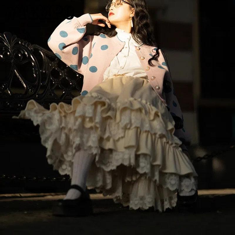 WTEMPO женская весенне-осенняя японская милая винтажная тонкая бежевая длинная юбка — фото 8