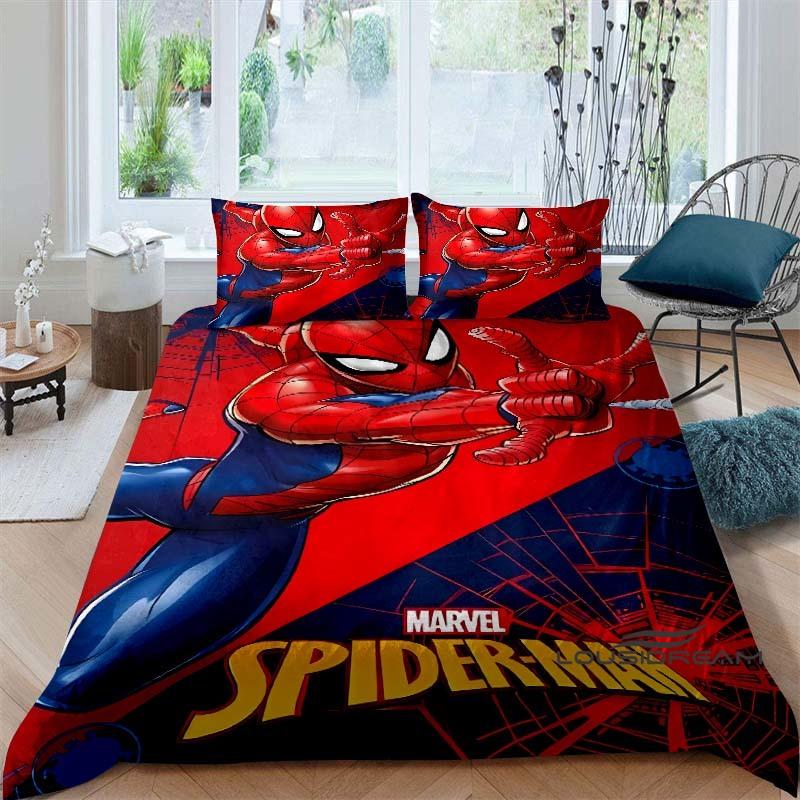 Cartoon pattern duvet cover and pillowcase bedding set, bedroom decoration for boys and girls, Spider-Man themed gift for childr