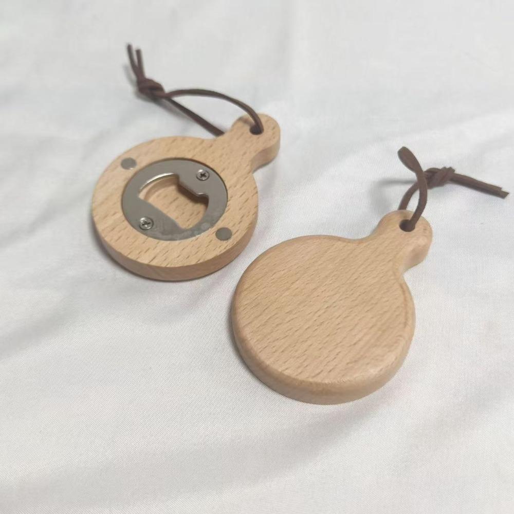 Square Round Beer Opener Wooden Beer Bottle Opener Universal Beer Cap Catche  for Home Kitchen Bar