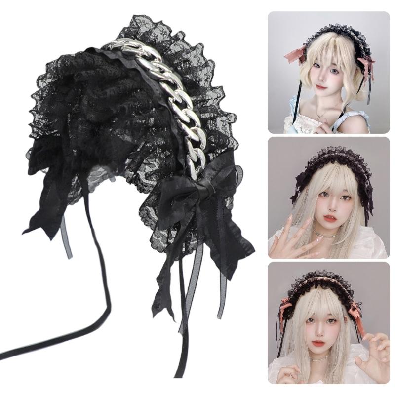Gothic Punk Sweet Hairband Hair Band With Adjustable Band And Bowknot Design For Cosplay Stage Performances