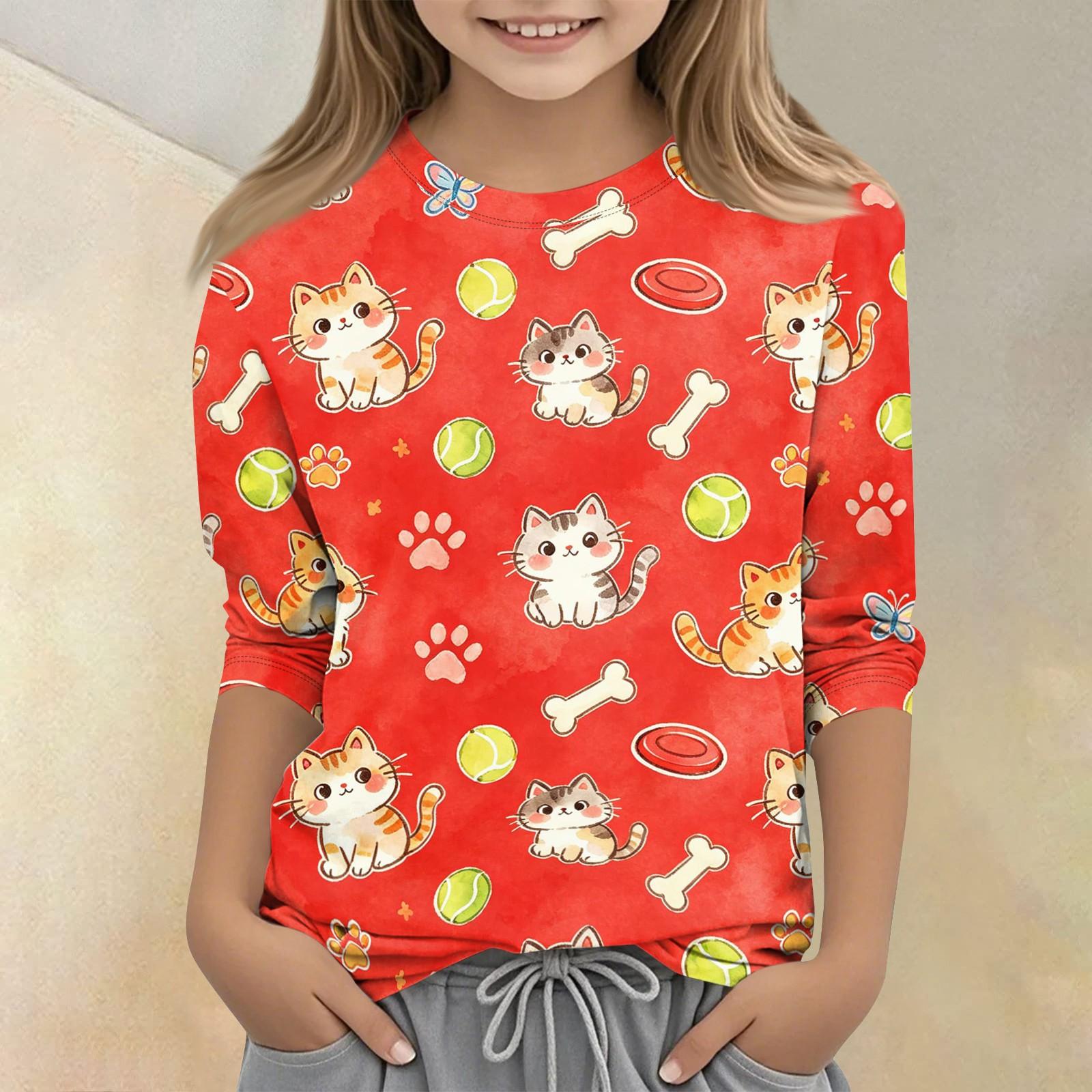 

Kids Animal Print Crew Neck 3/4 Sleeve Casual T-Shirt Soft Fabric Comfortable Fit Lightweight Design Suitable for Everyday Wear 160 червоний