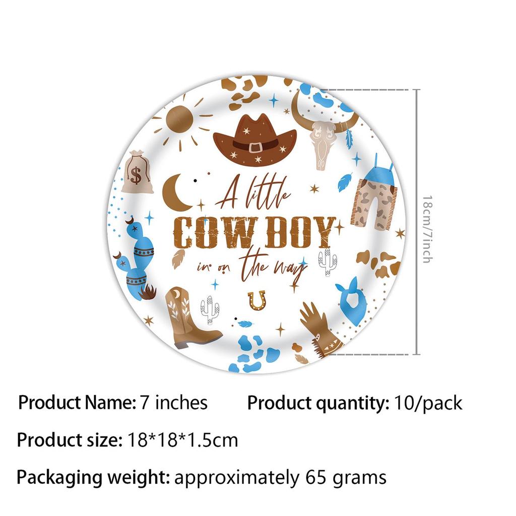 Western Cowboy Themed Party Supplies: Brown Paper Plates, Napkins, and Tablecloth
