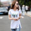 Women's Mid-Length Loose Letter T-Shirt, Korean Style Summer Casual Half-Sleeve White Top