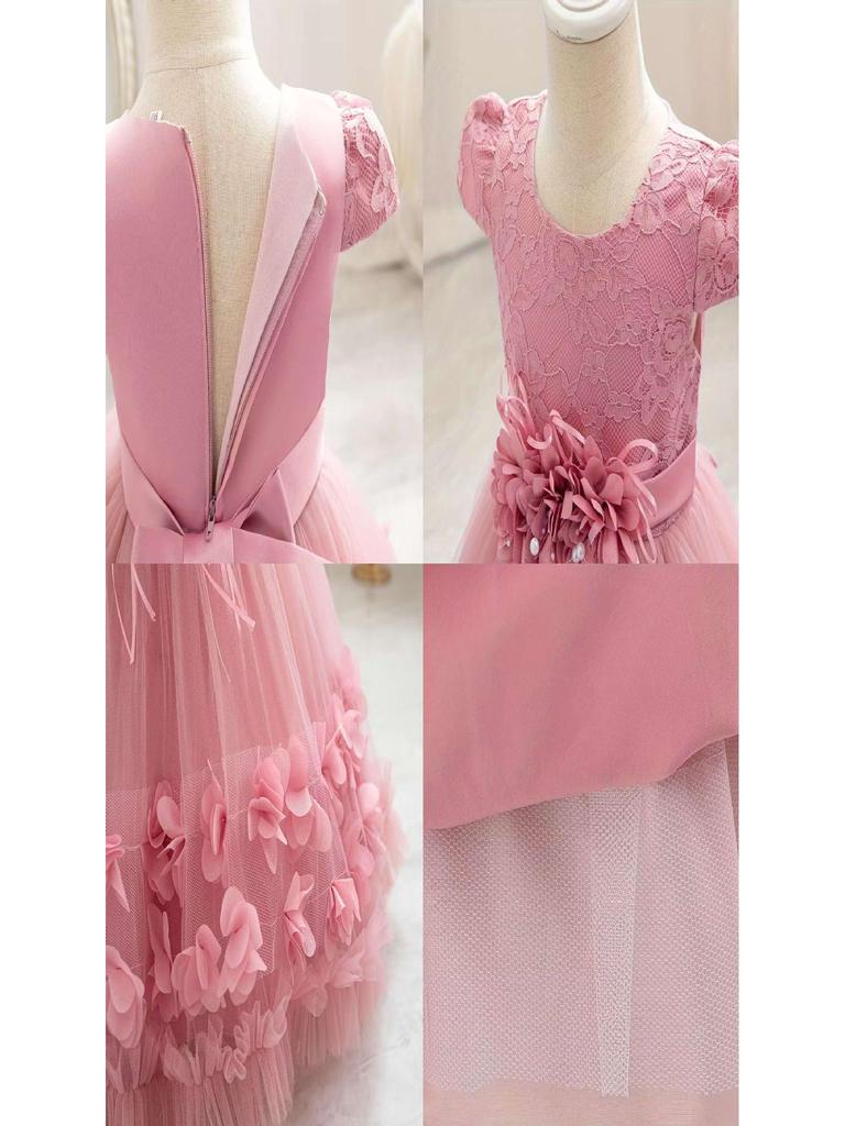 2024 High-Quality Girls' Princess Birthday and Evening Gown with Flowers