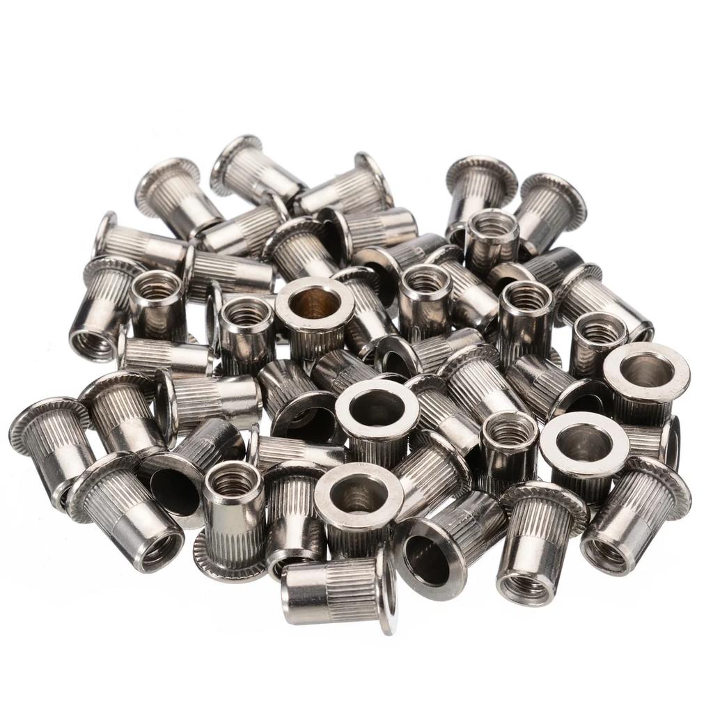 50pcs M6 Rivet Nuts M6 Female Thread 304 Stainless Steel Flat Head Rivet Nut Rivnut Insert Nutsert for Auto Elevators Railway