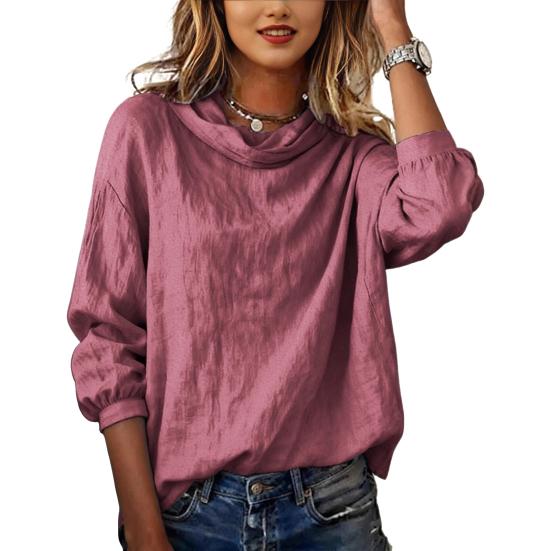 Women Tops Long Sleeve Irregular Neckline Solid Color Commuter Blouse Solid Color Loose Fit Pullover Tops Casual Office Date Wear