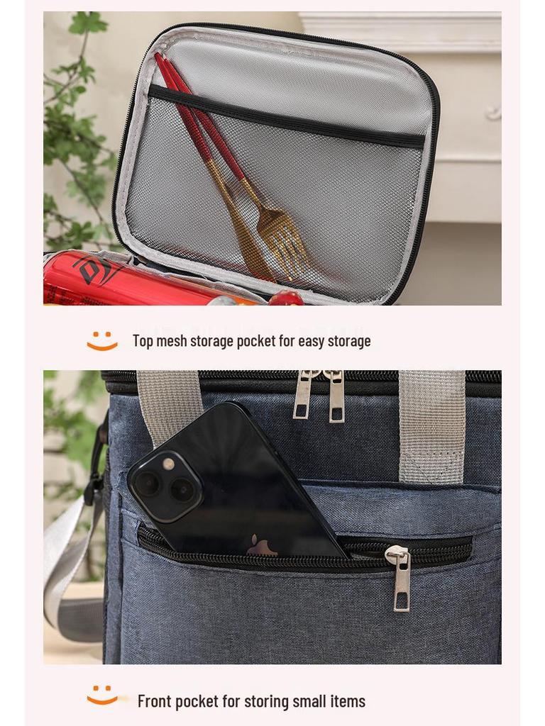 Large Capacity Double-Layer Lunch Bag for Outdoor Camping and Picnics with Optional Crossbody Strap