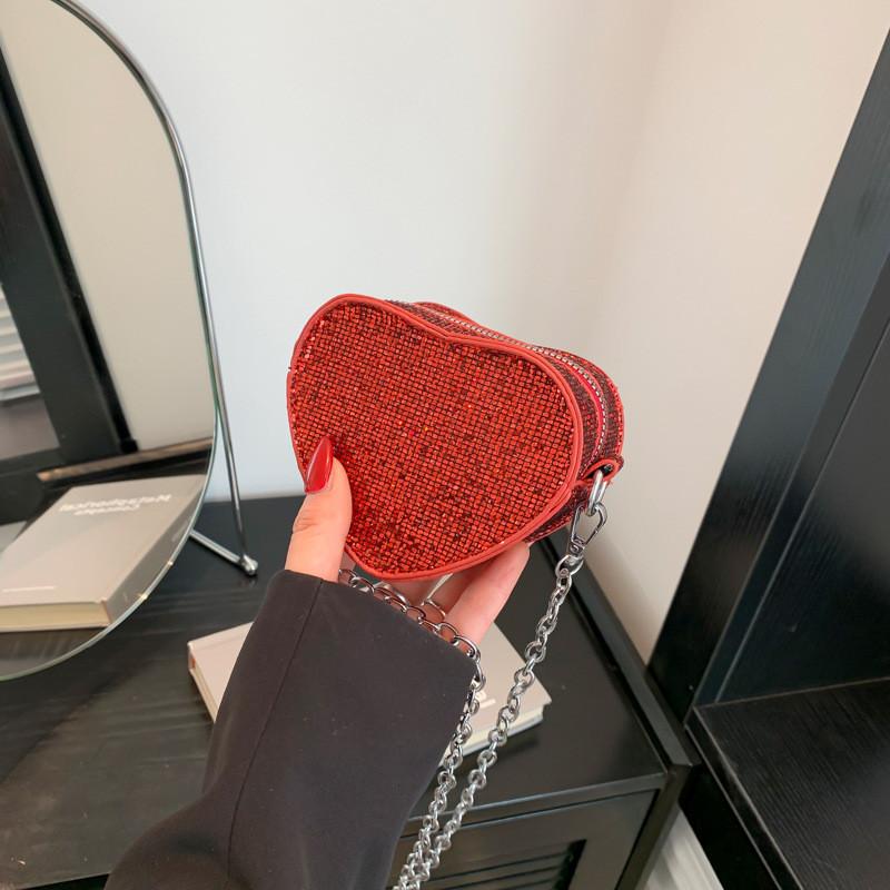 Trendy Mini Heart Shaped Bag For Kids And Adults With Sparkling Rhinestones