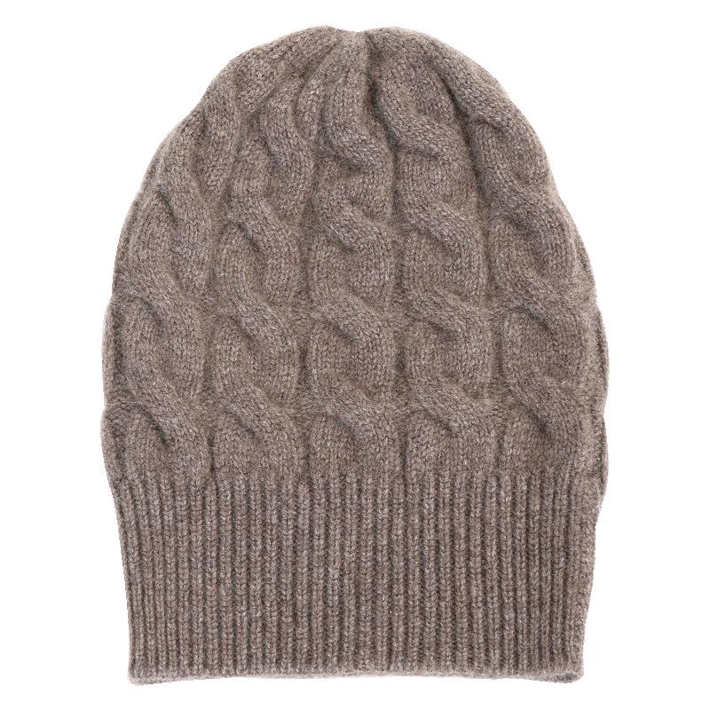 Women's 100% Pure Cashmere Cable Knit Hat - Thick, Warm, and Fashionable for Autumn and Winter
