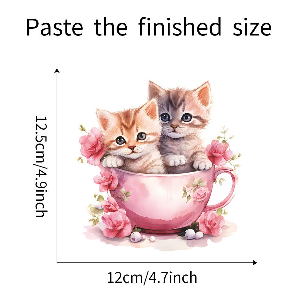 Whimsical Teacup Cat with Flowers Light Switch Stickers Playful Cartoon Decals for Living Room and Hallway Decor